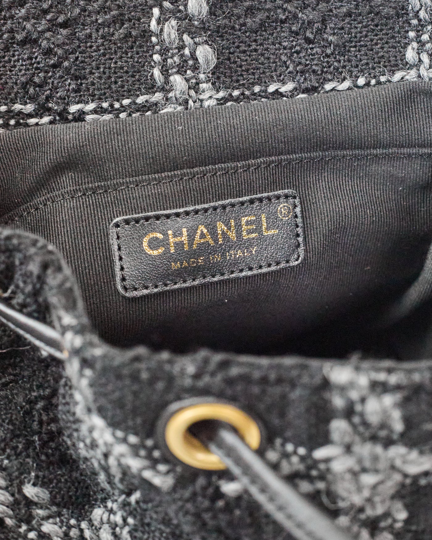 Chanel Black and Grey Tweed Backpack