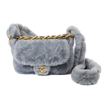 Chanel Grey Shearling Two Way Bag