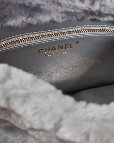 Chanel Grey Shearling Two Way Bag