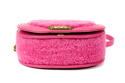 Chanel 2022 FW Runway Pink Shearling and Leather Messenger Boy Bag