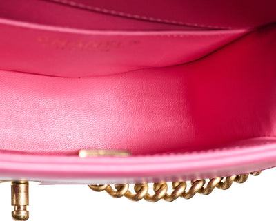 Chanel 2022 FW Runway Pink Shearling and Leather Messenger Boy Bag