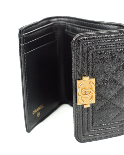 Chanel Black Caviar Boy Compact Wallet