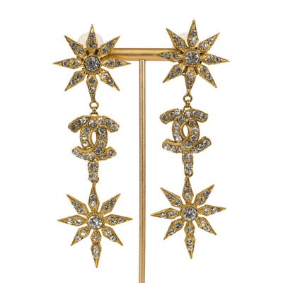 Chanel Vintage Flower and CC Crystal Drop Earrings