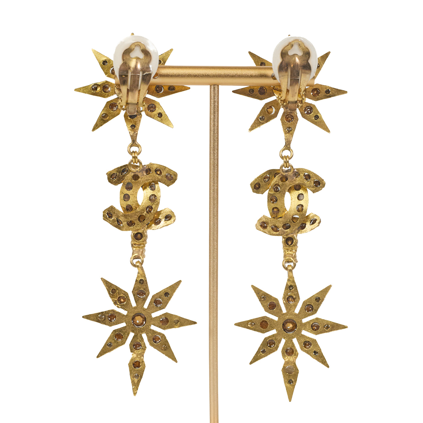 Chanel Vintage Flower and CC Crystal Drop Earrings