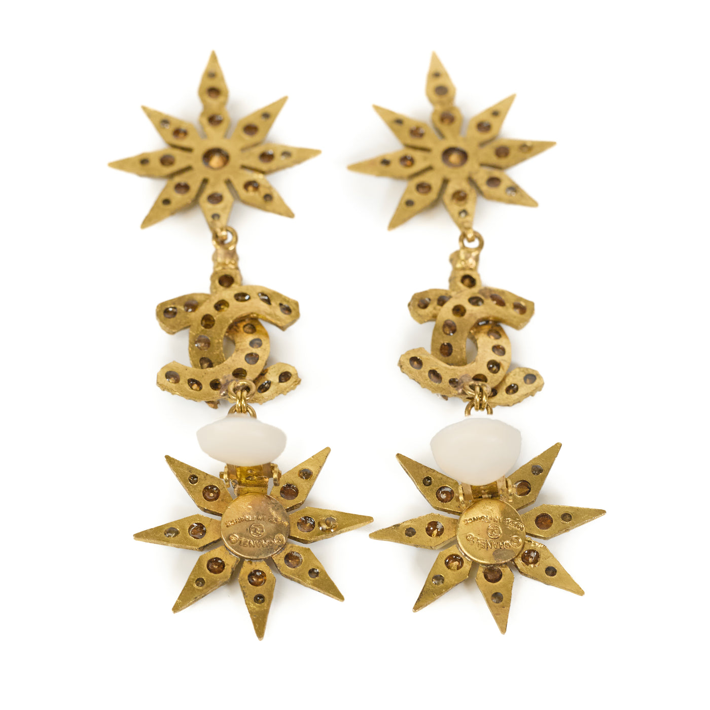 Chanel Vintage Flower and CC Crystal Drop Earrings