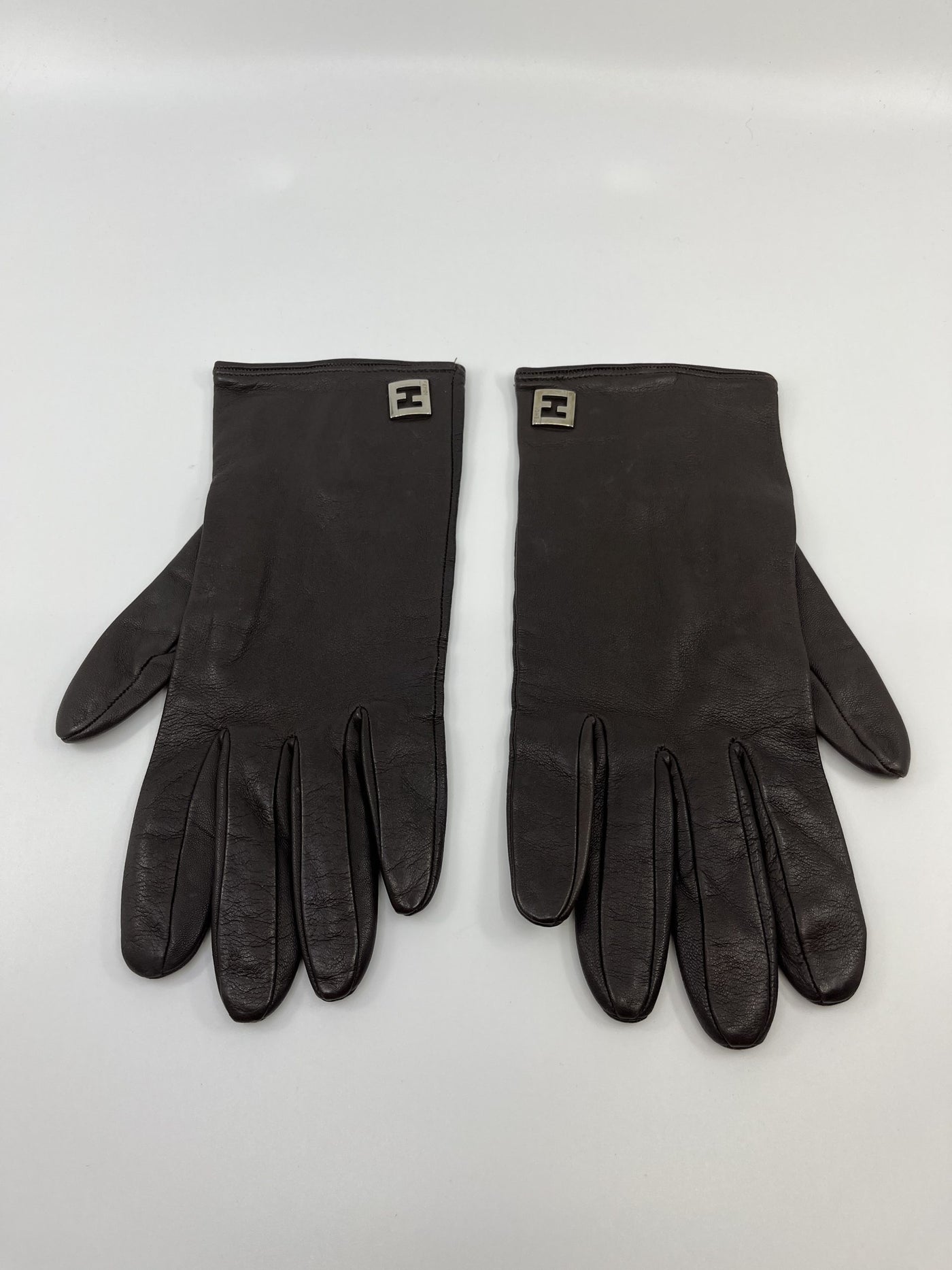 Fendi Brown Leather Gloves