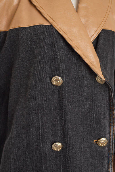 Chanel 2019 FW Runway Black Denim and Lambskin Trench Coat