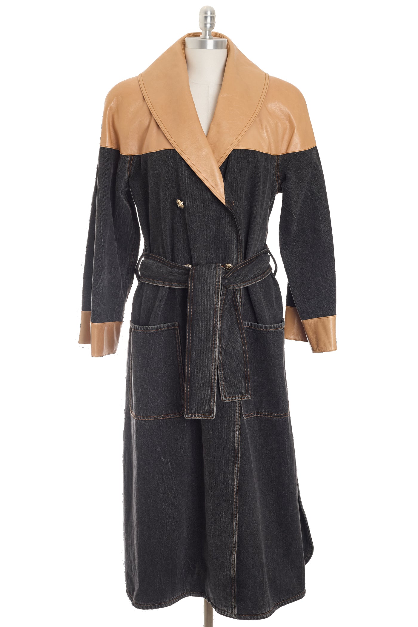 Chanel 2019 FW Runway Black Denim and Lambskin Trench Coat