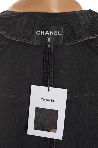 Chanel 2019 FW Runway Black Denim and Lambskin Trench Coat
