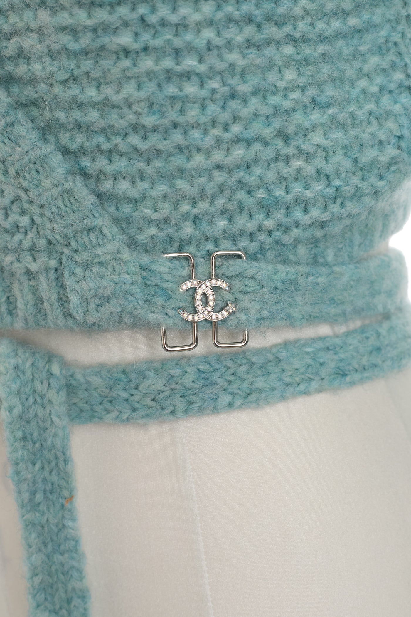 Chanel Aqua Knit Wrap Crop Top