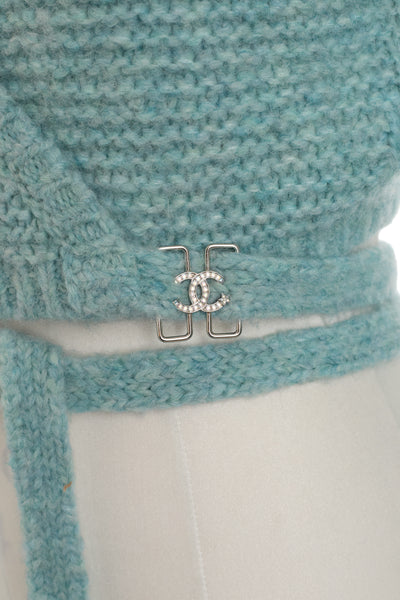 Chanel Aqua Knit Wrap Crop Top