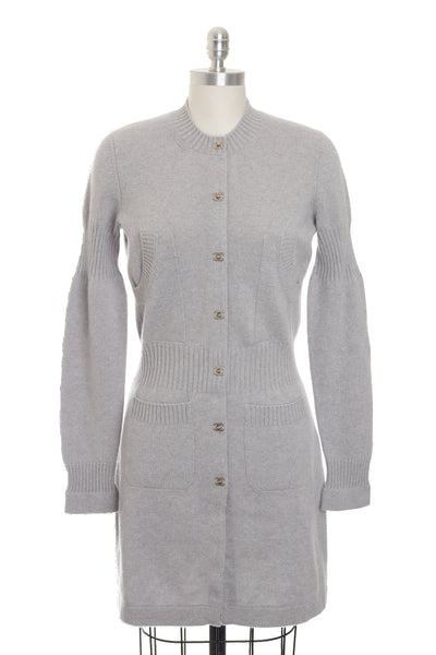 Chanel Grey Cashmere Turnlock Sweater