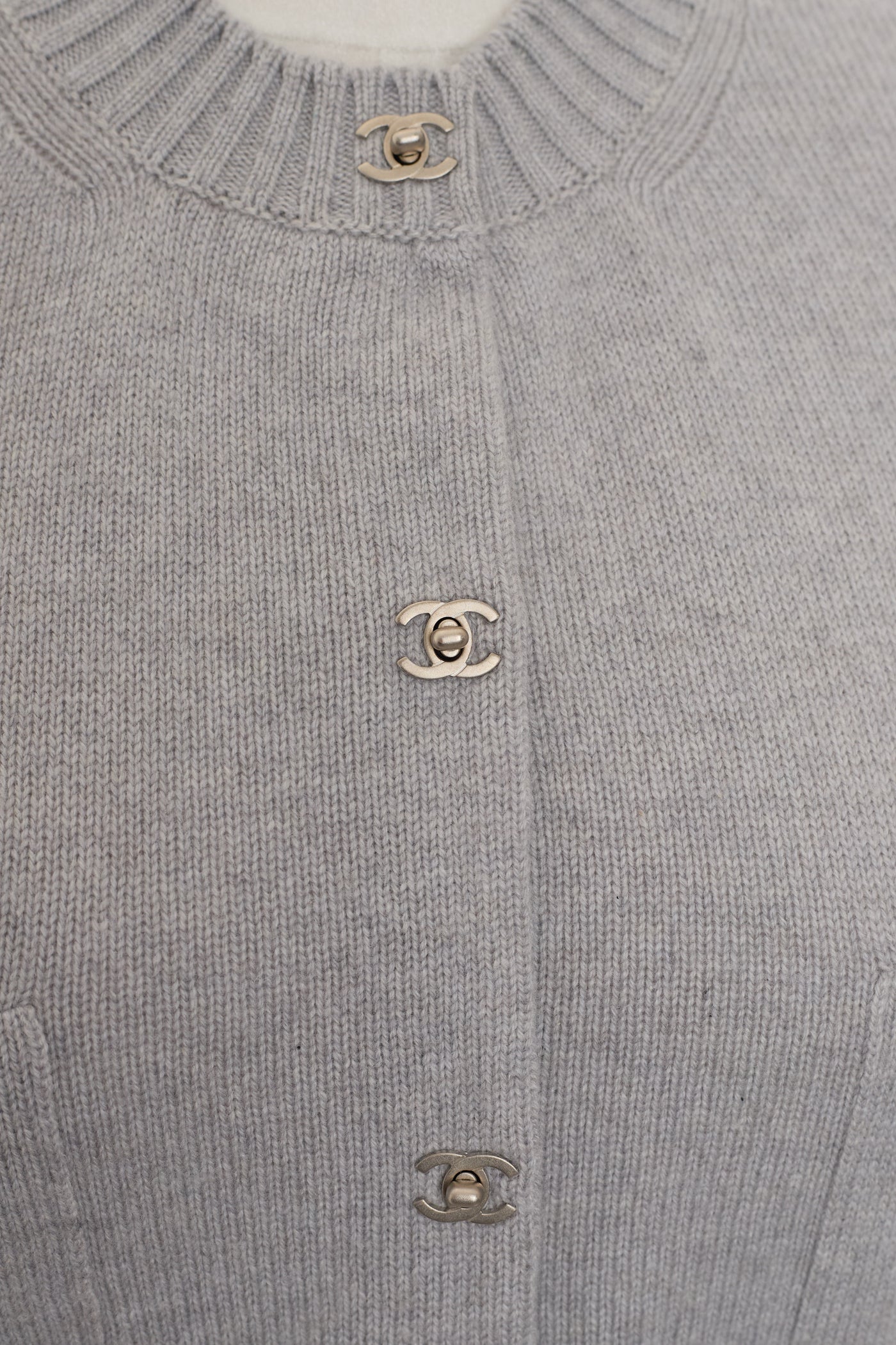 Chanel Grey Cashmere Turnlock Sweater