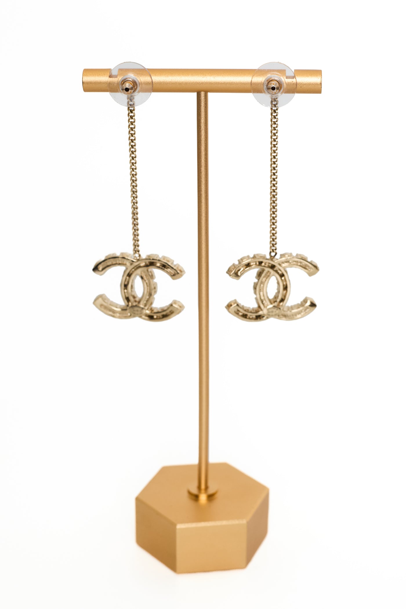 Chanel Faux Pearl and Crystal CC Drop Earrings