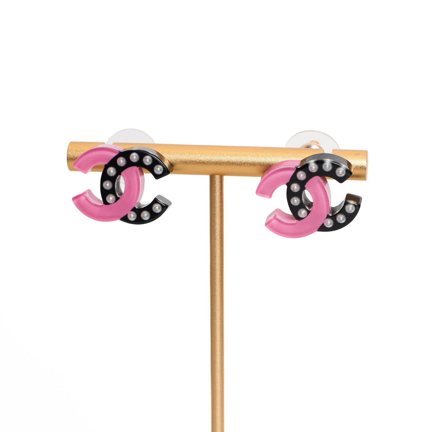 Chanel Black and Pink Lucite CC Studs
