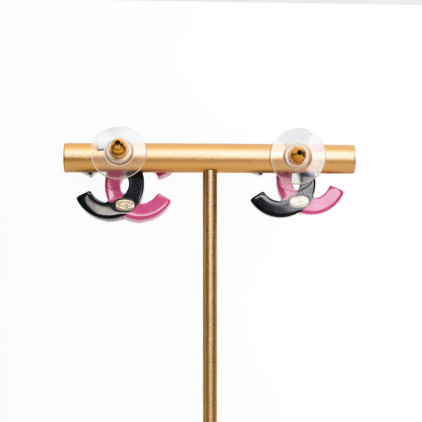 Chanel Black and Pink Lucite CC Studs
