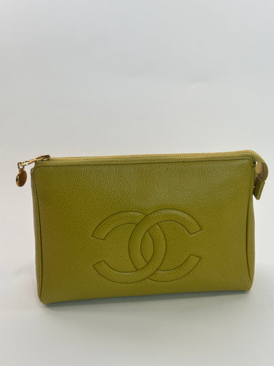 Chanel Vintage Yellow Caviar CC Pouch