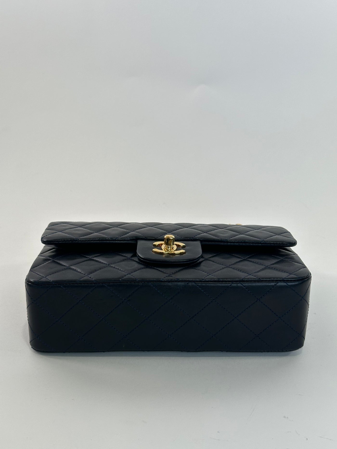 Chanel Vintage Navy Blue Lambskin Small Classic Double Flap
