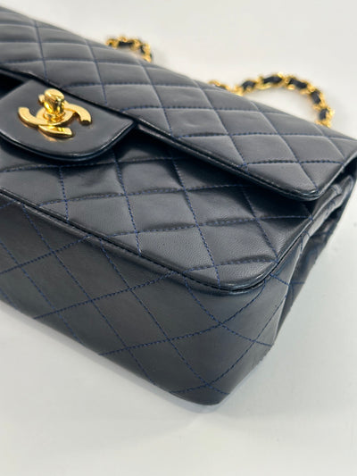 Chanel Vintage Navy Blue Lambskin Small Classic Double Flap