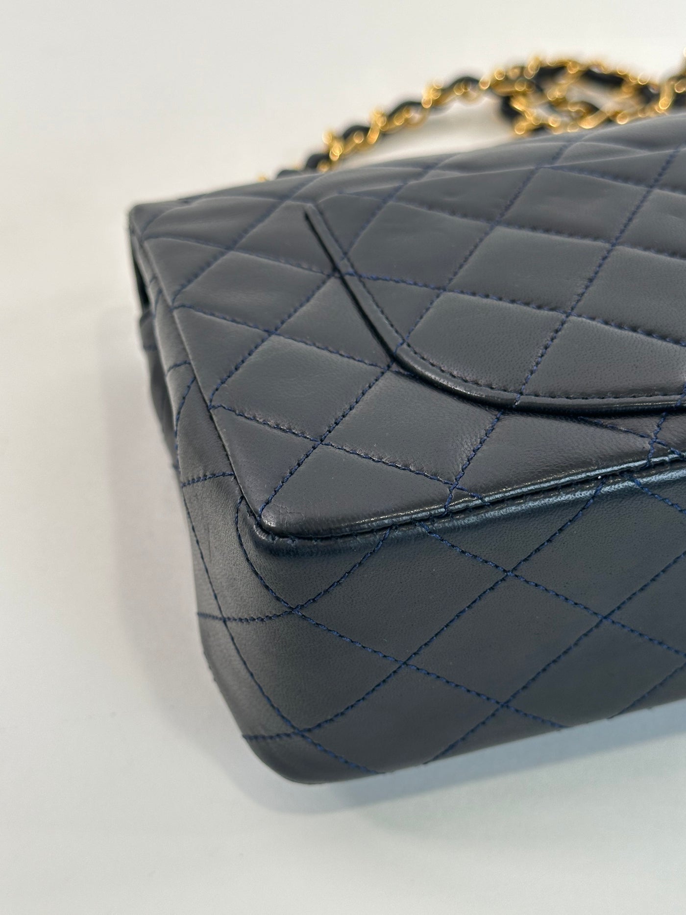 Chanel Vintage Navy Blue Lambskin Small Classic Double Flap