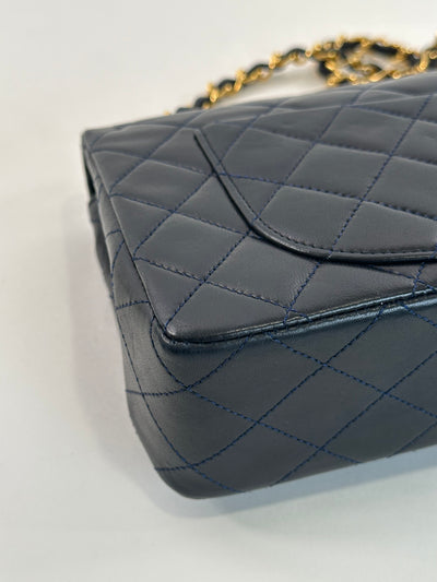 Chanel Vintage Navy Blue Lambskin Small Classic Double Flap