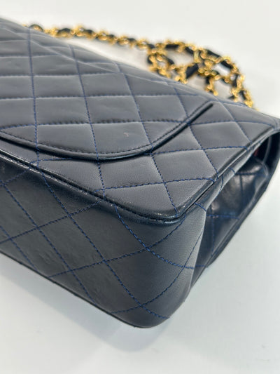 Chanel Vintage Navy Blue Lambskin Small Classic Double Flap
