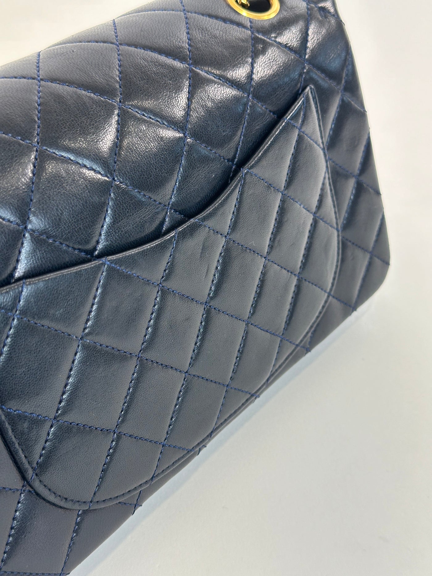 Chanel Vintage Navy Blue Lambskin Small Classic Double Flap