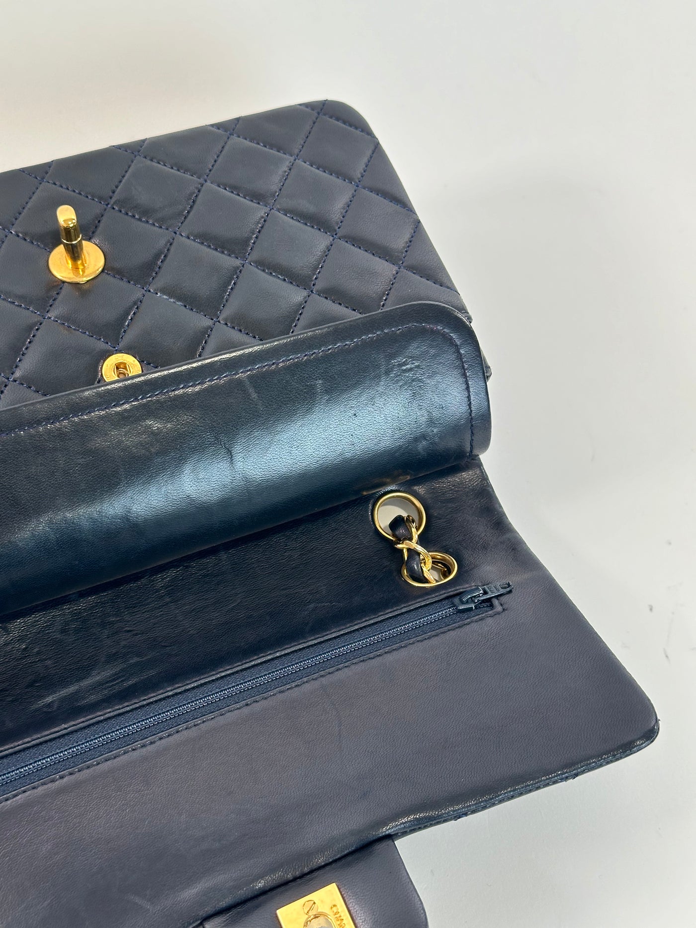 Chanel Vintage Navy Blue Lambskin Small Classic Double Flap