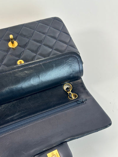 Chanel Vintage Navy Blue Lambskin Small Classic Double Flap