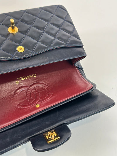 Chanel Vintage Navy Blue Lambskin Small Classic Double Flap