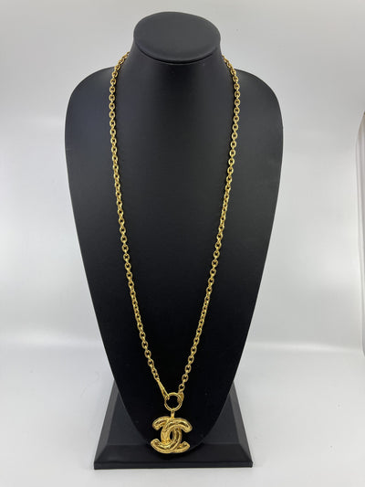 Chanel Vintage Quilted CC Pendant Necklace