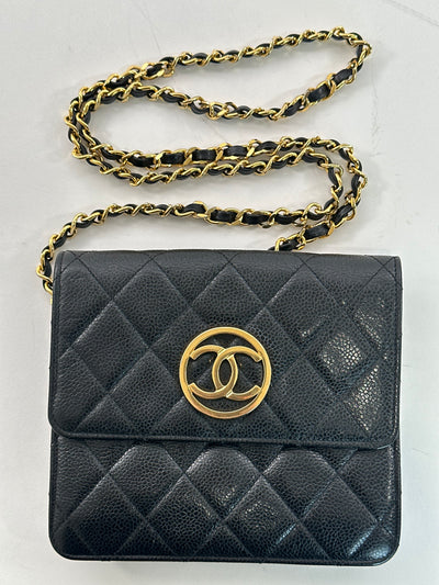 Chanel Vintage Black Caviar Crossbody Bag