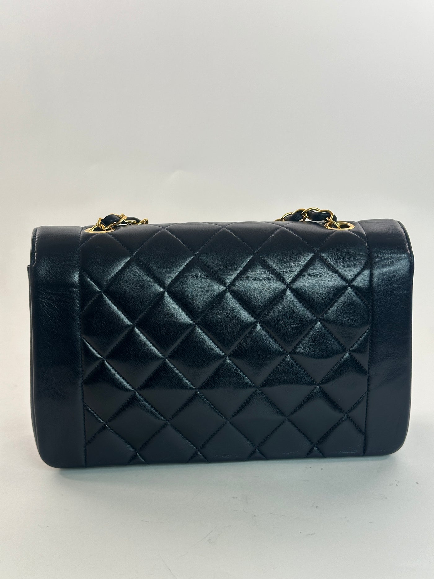 Chanel Rare Vintage Navy Blue Lambskin Medium Diana