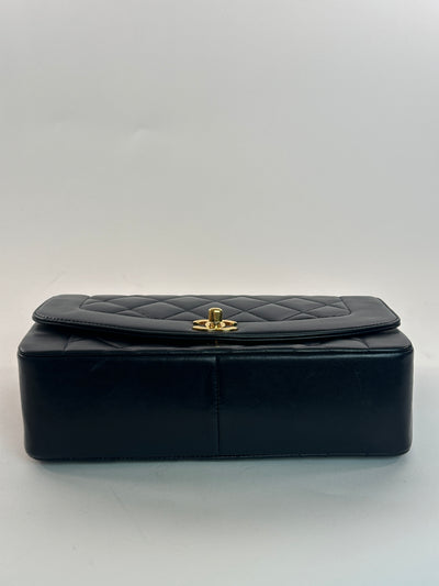 Chanel Rare Vintage Navy Blue Lambskin Medium Diana