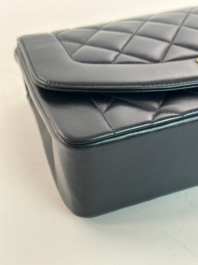 Chanel Rare Vintage Navy Blue Lambskin Medium Diana