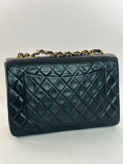 Chanel Vintage Black Lambskin Maxi Single Flap
