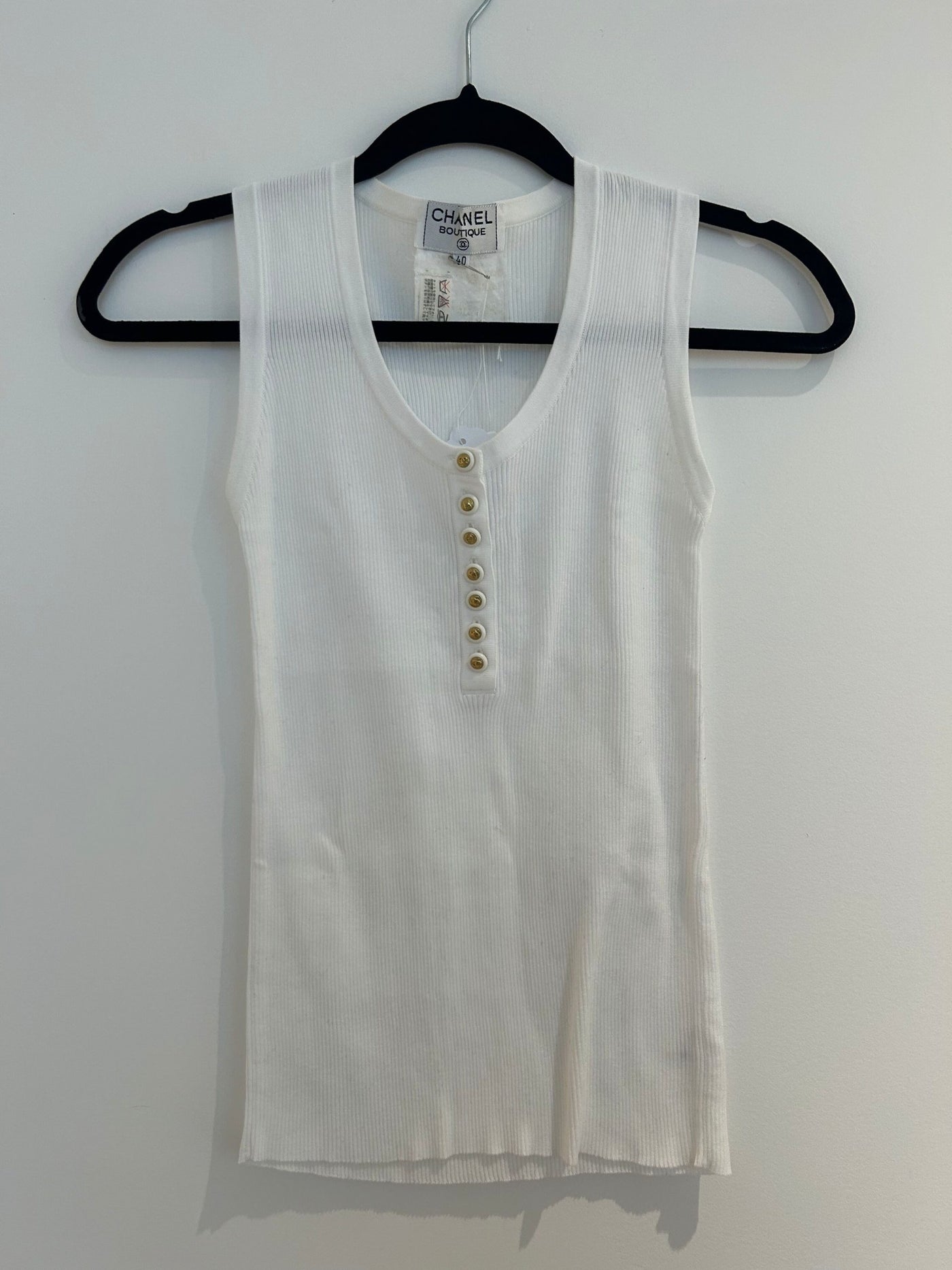Chanel Ribbed White Tank Top