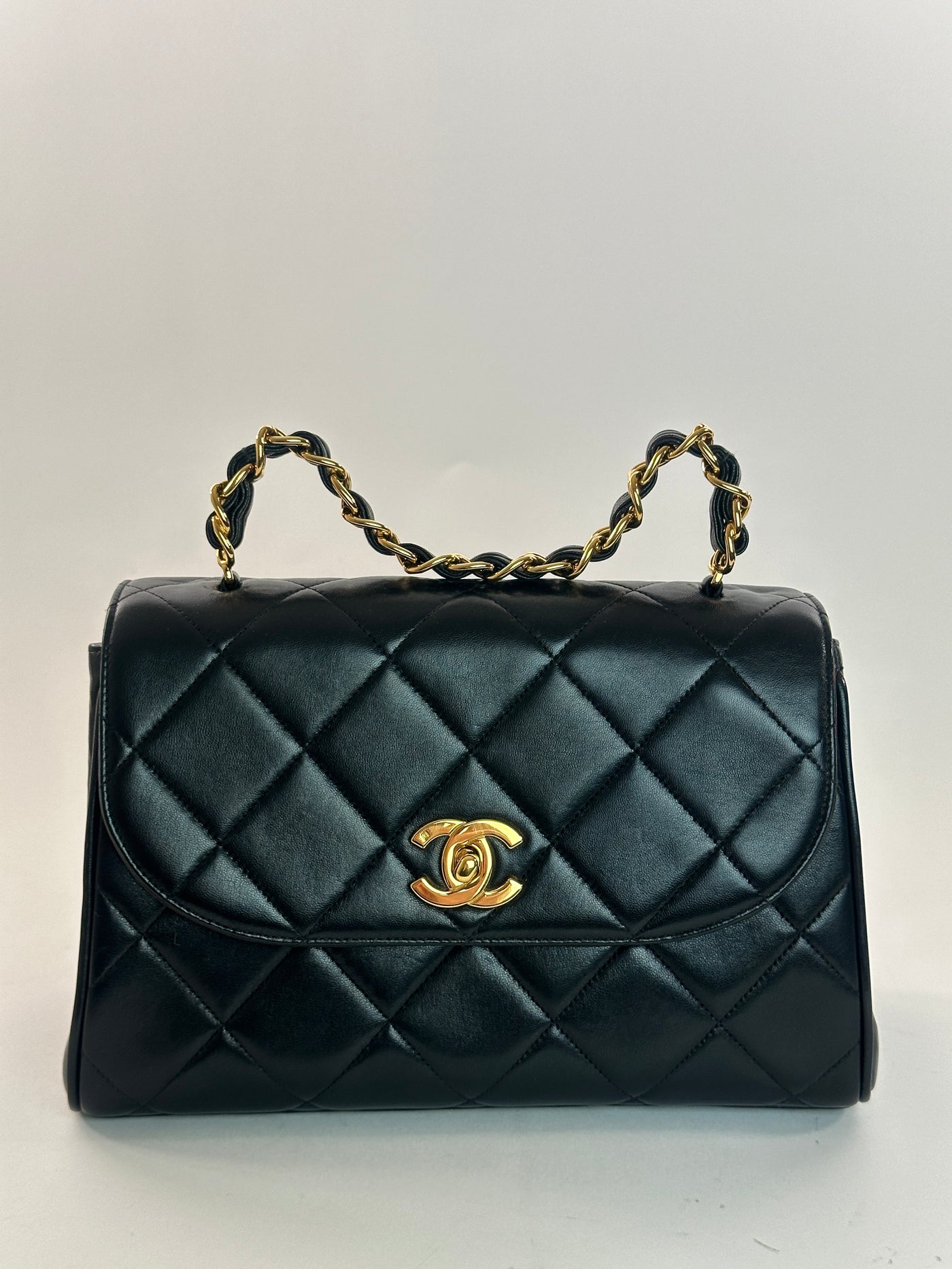 Chanel Vintage Black Lambskin Top Handle Bag