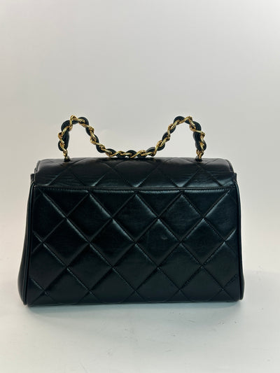 Chanel Vintage Black Lambskin Top Handle Bag