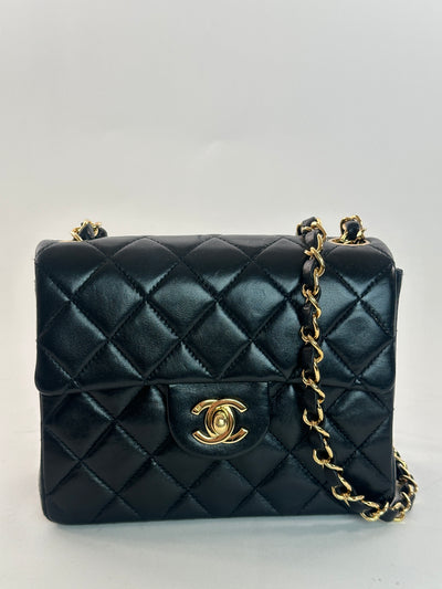 Chanel Vintage Black Lambskin Square Mini