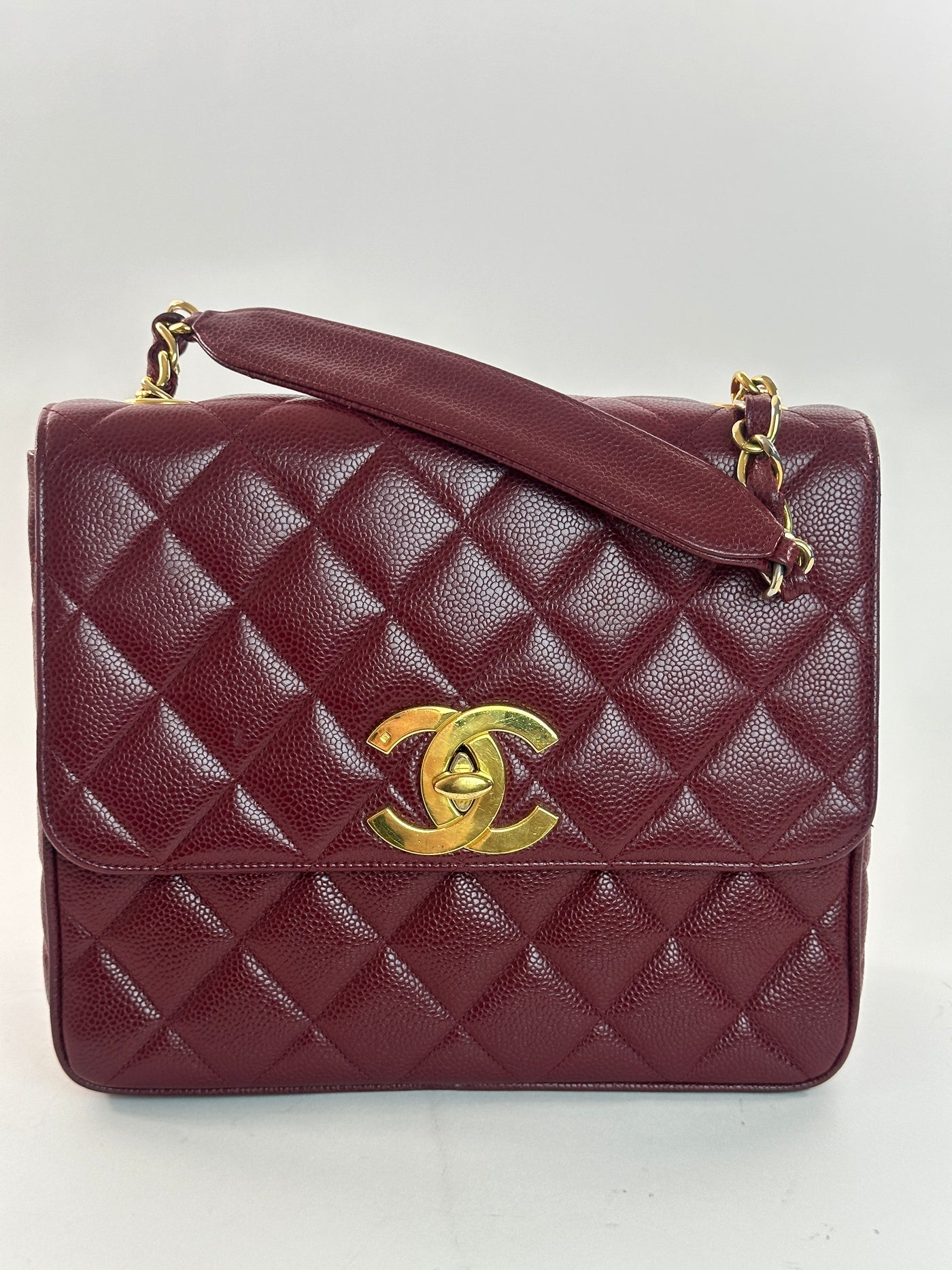 Chanel Rare Vintage Red Caviar XXL CC Half Flap