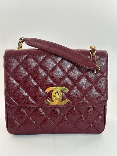 Chanel Rare Vintage Red Caviar XXL CC Half Flap