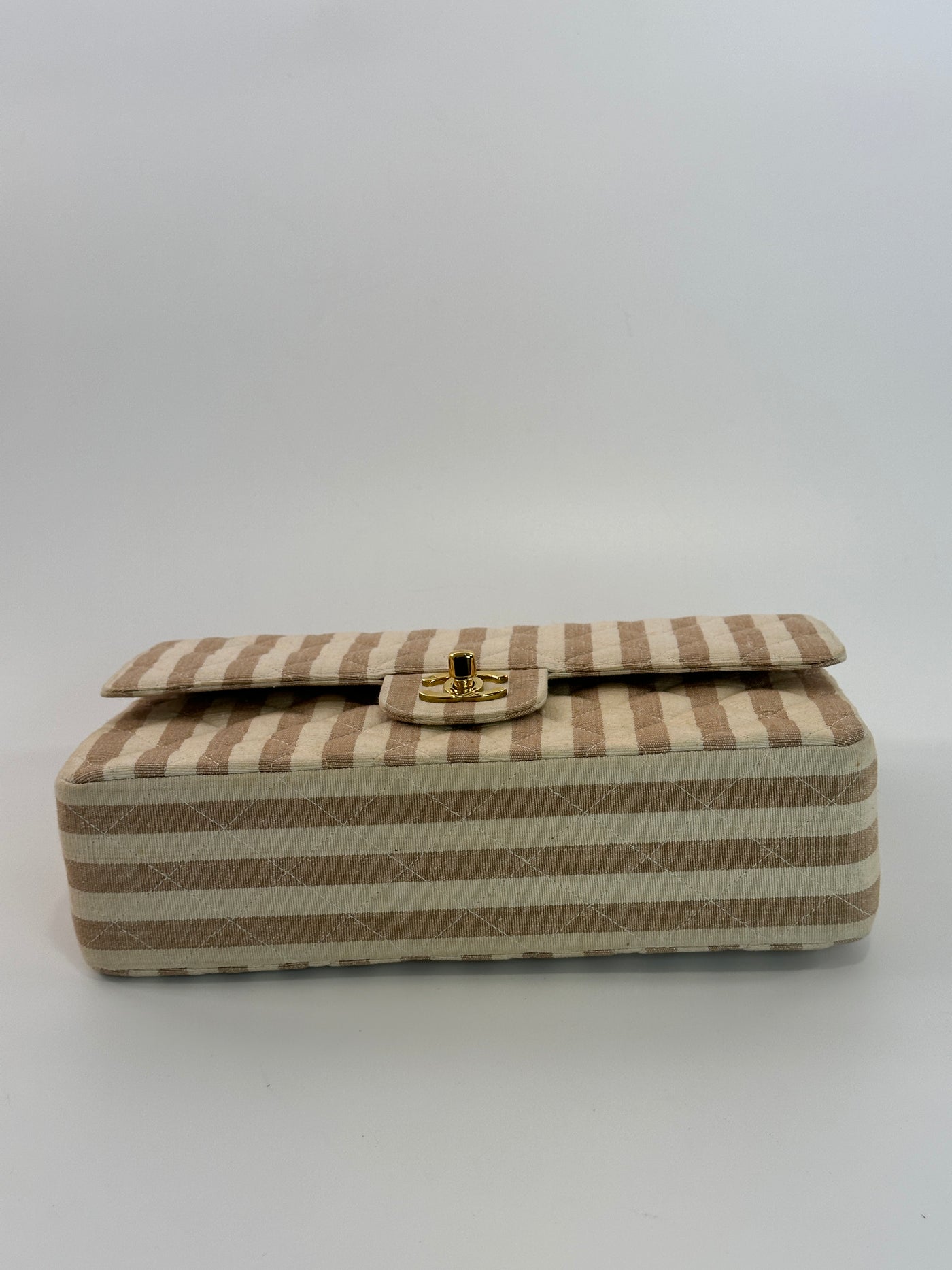 Chanel Rare Vintage Beige and Cream Linen Classic Medium Double Flap