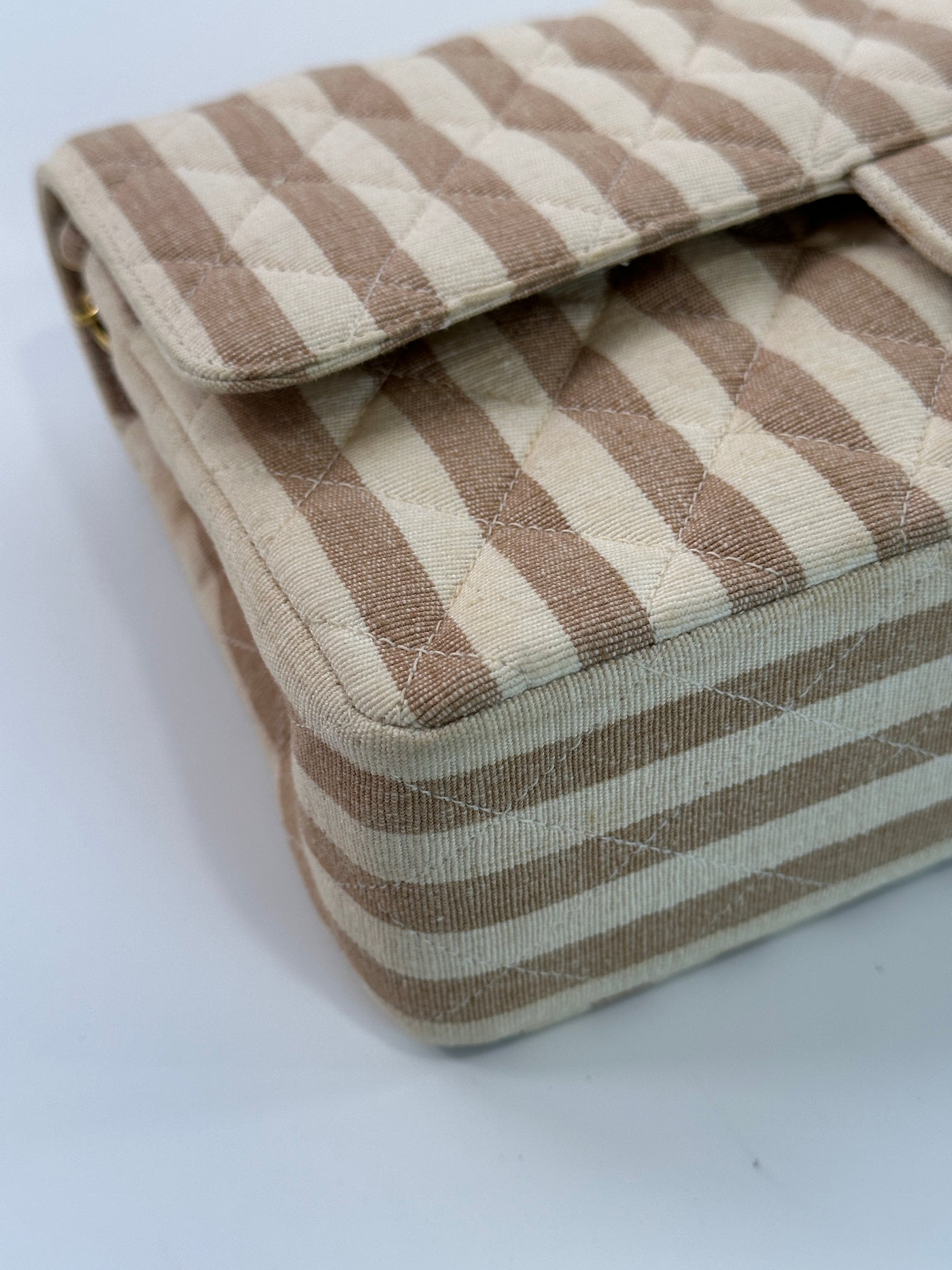 Chanel Rare Vintage Beige and Cream Linen Classic Medium Double Flap