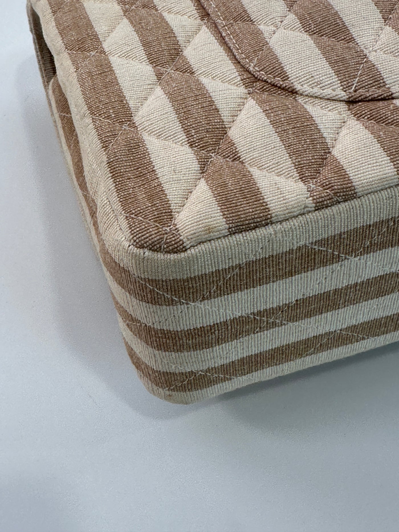Chanel Rare Vintage Beige and Cream Linen Classic Medium Double Flap