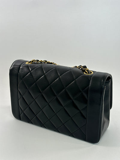 Chanel Vintage Black Lambskin Medium Diana