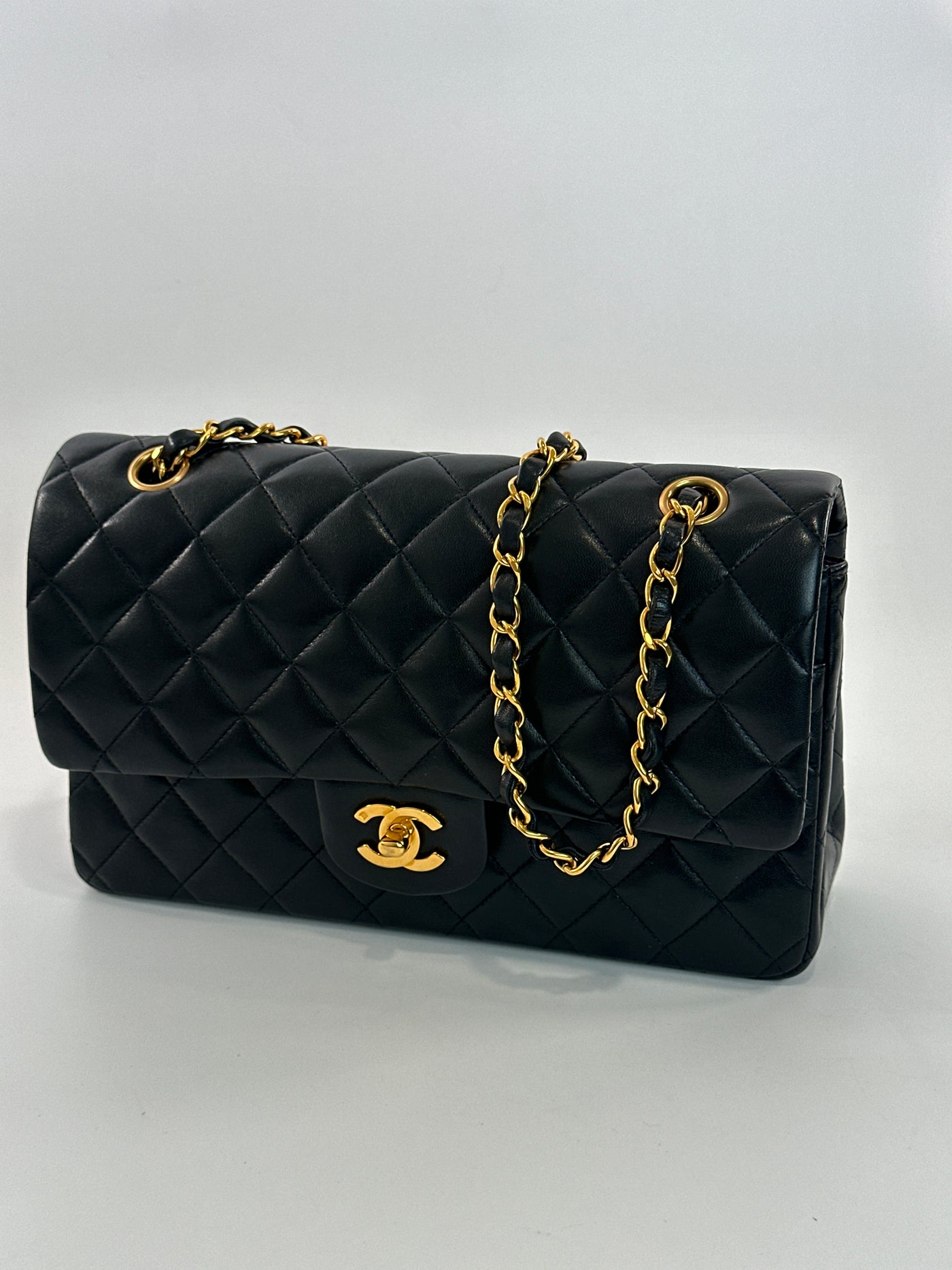 Chanel Vintage Black Lambskin Classic Medium Double Flap