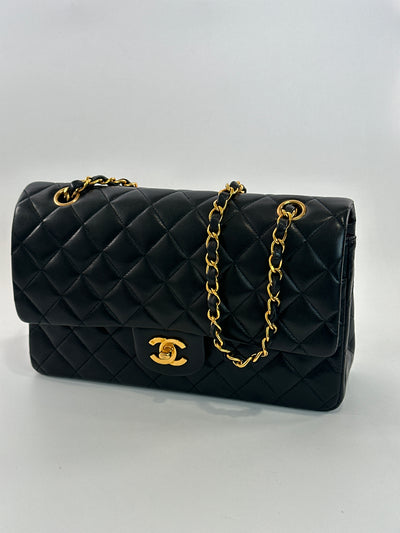 Chanel Vintage Black Lambskin Classic Medium Double Flap
