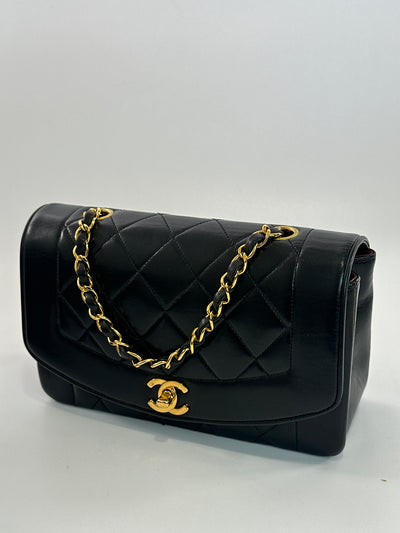 Chanel Vintage Black Lambskin Small Diana