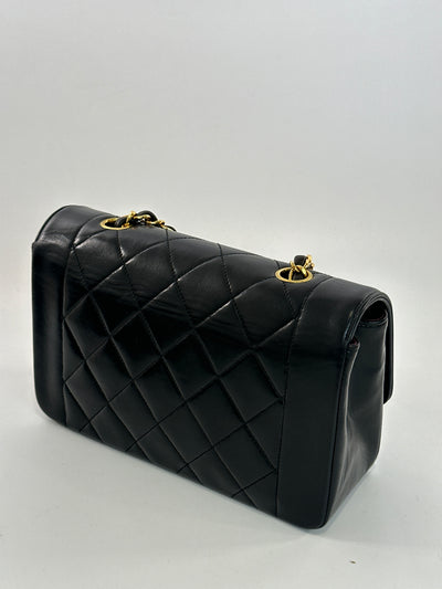 Chanel Vintage Black Lambskin Small Diana